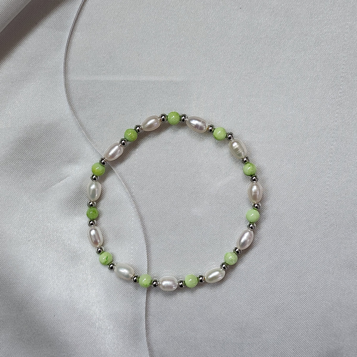Green Calcite, Pearl & Sterling Silver Bracelet